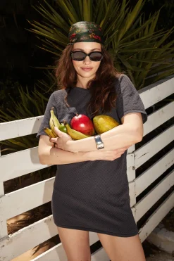 MONROW Cotton Mesh Raglan Dress FADEDBLACK Cheap